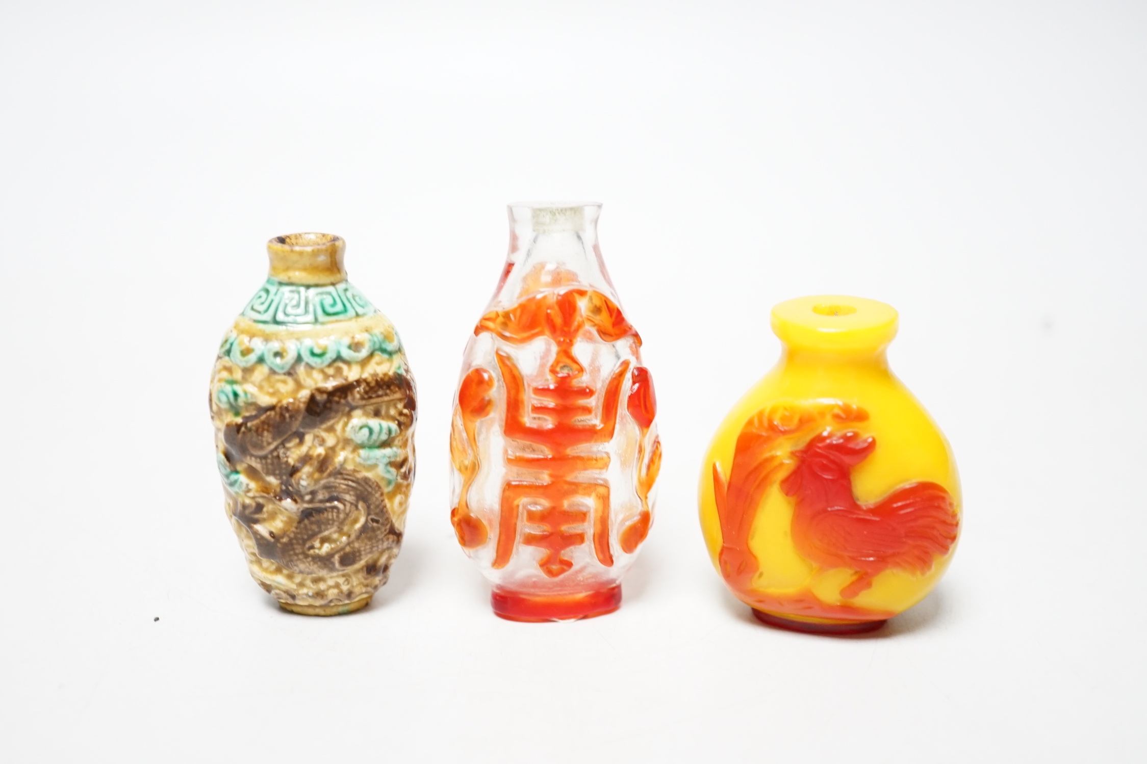 Three Chinese snuff bottles, Tallest 6.5 cm